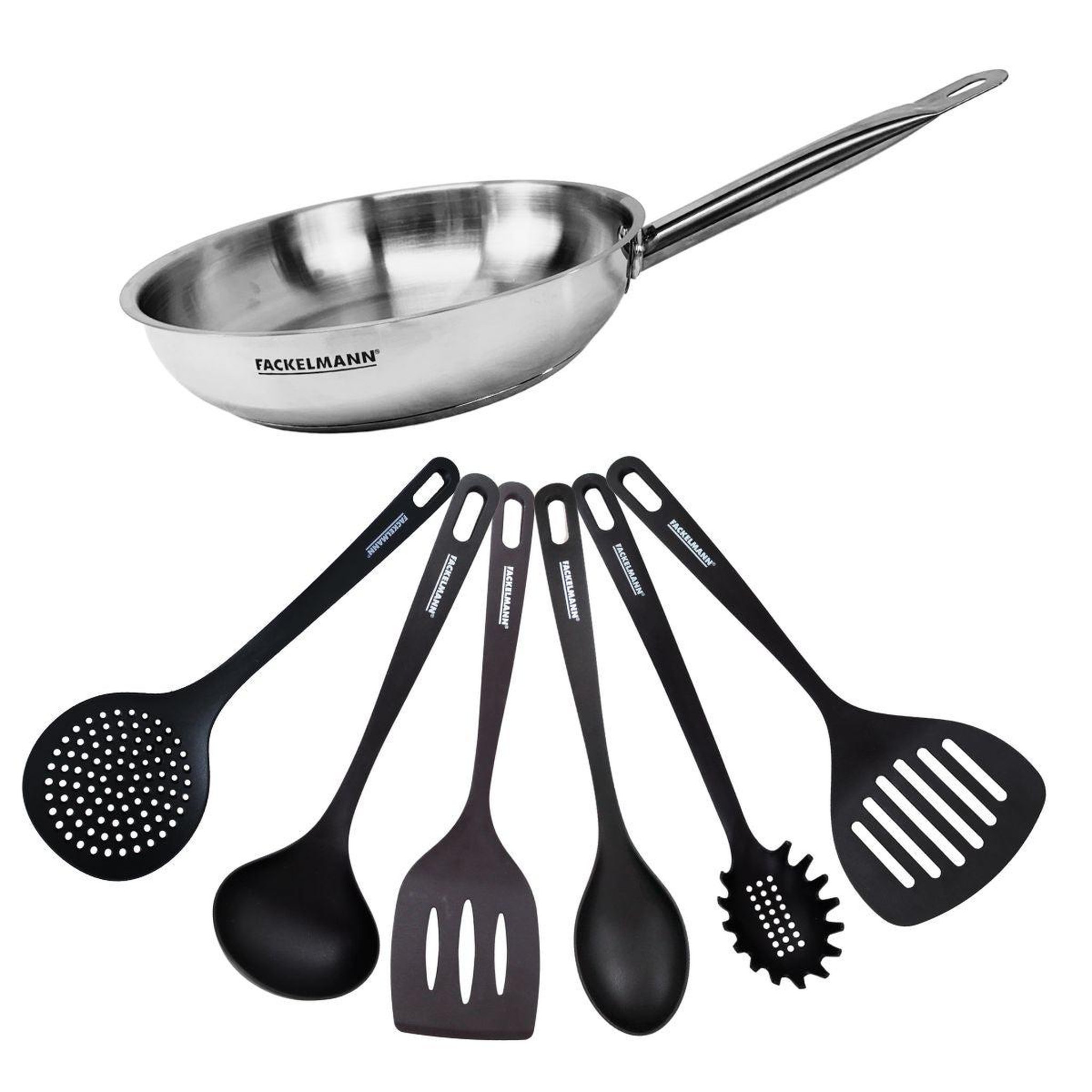 Fackelmann Set de 1 poêle 28 cm en inox et 6 ustensiles fackelmann eterna