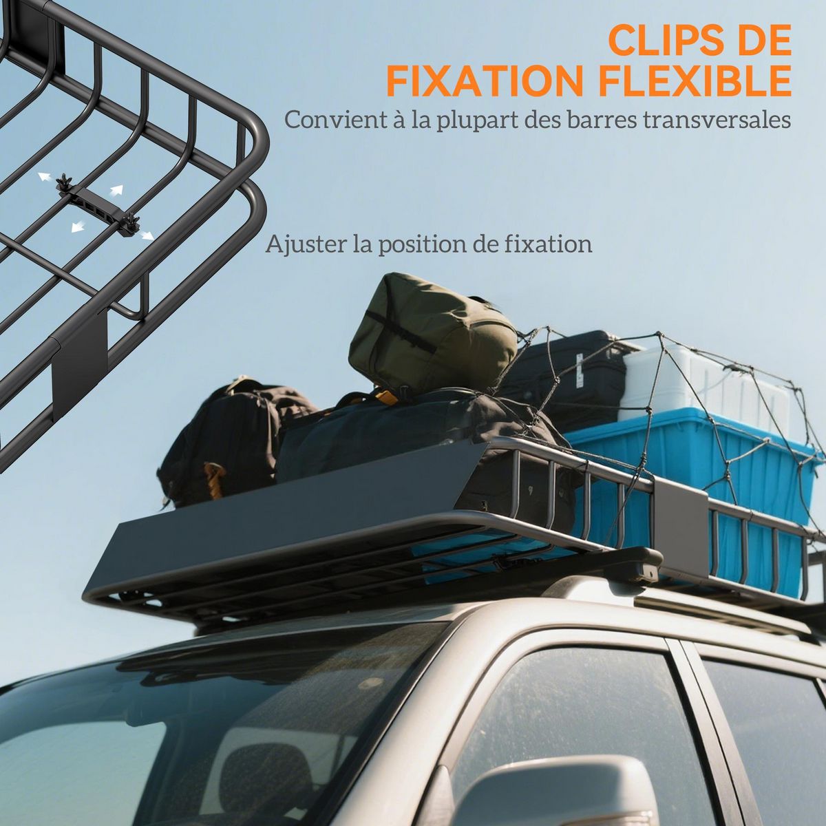 HOMCOM Galerie de toit en acier charge max. supportée 90 Kg dim. 110,5x99,5x18,5 cm noir