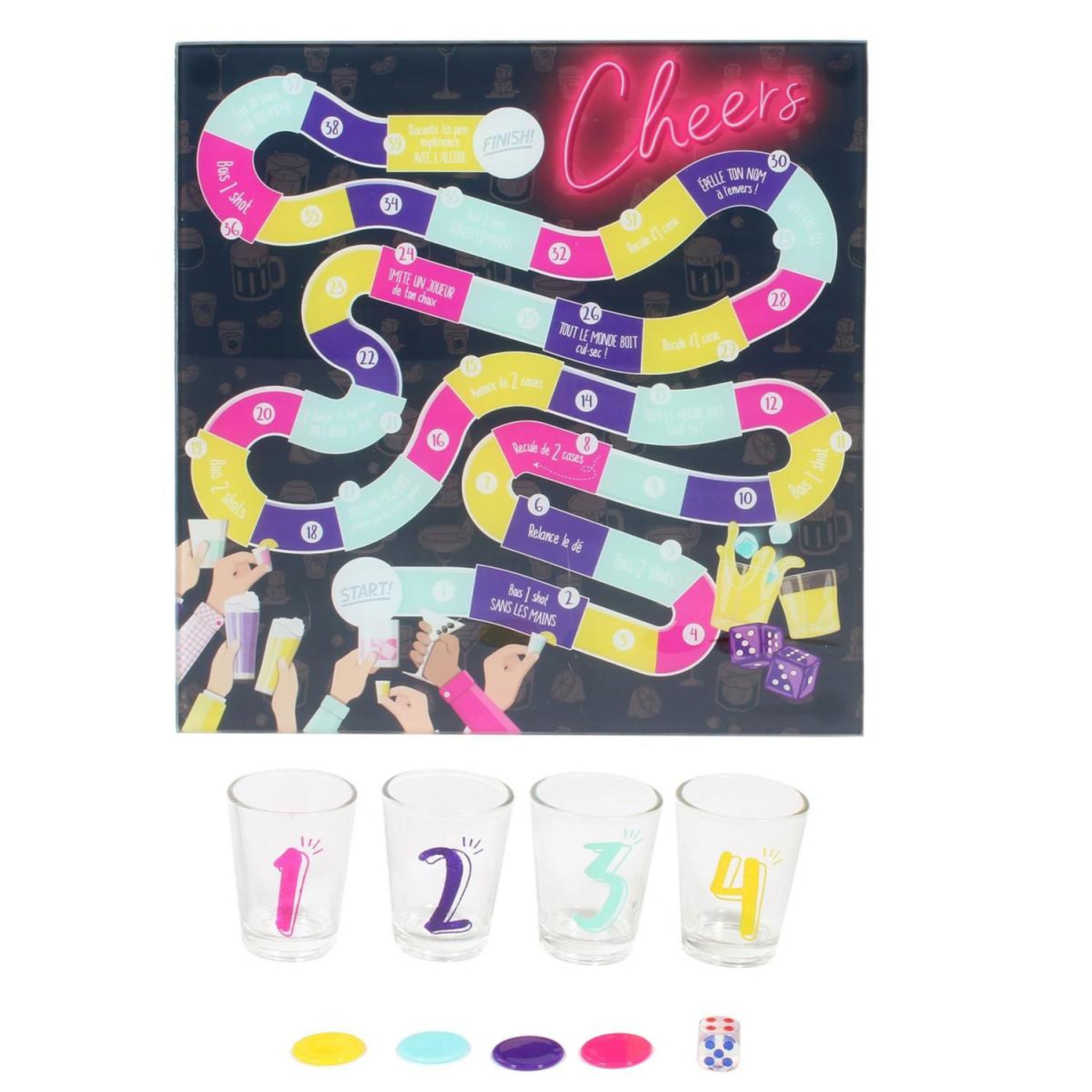 MISTER GADGET Jeu de l'oie à boire  plateau & 4 shooters  25cm multicolore