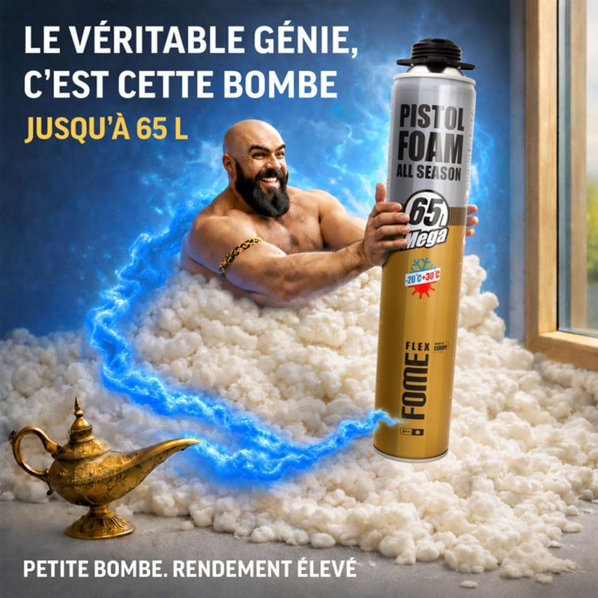 Voir la diapositive 2 : Mousse polyuréthane pistoletable toutes saisons jaune jusqu'à 65 L, application au pistolet, pour montage, étanchéité et isolation