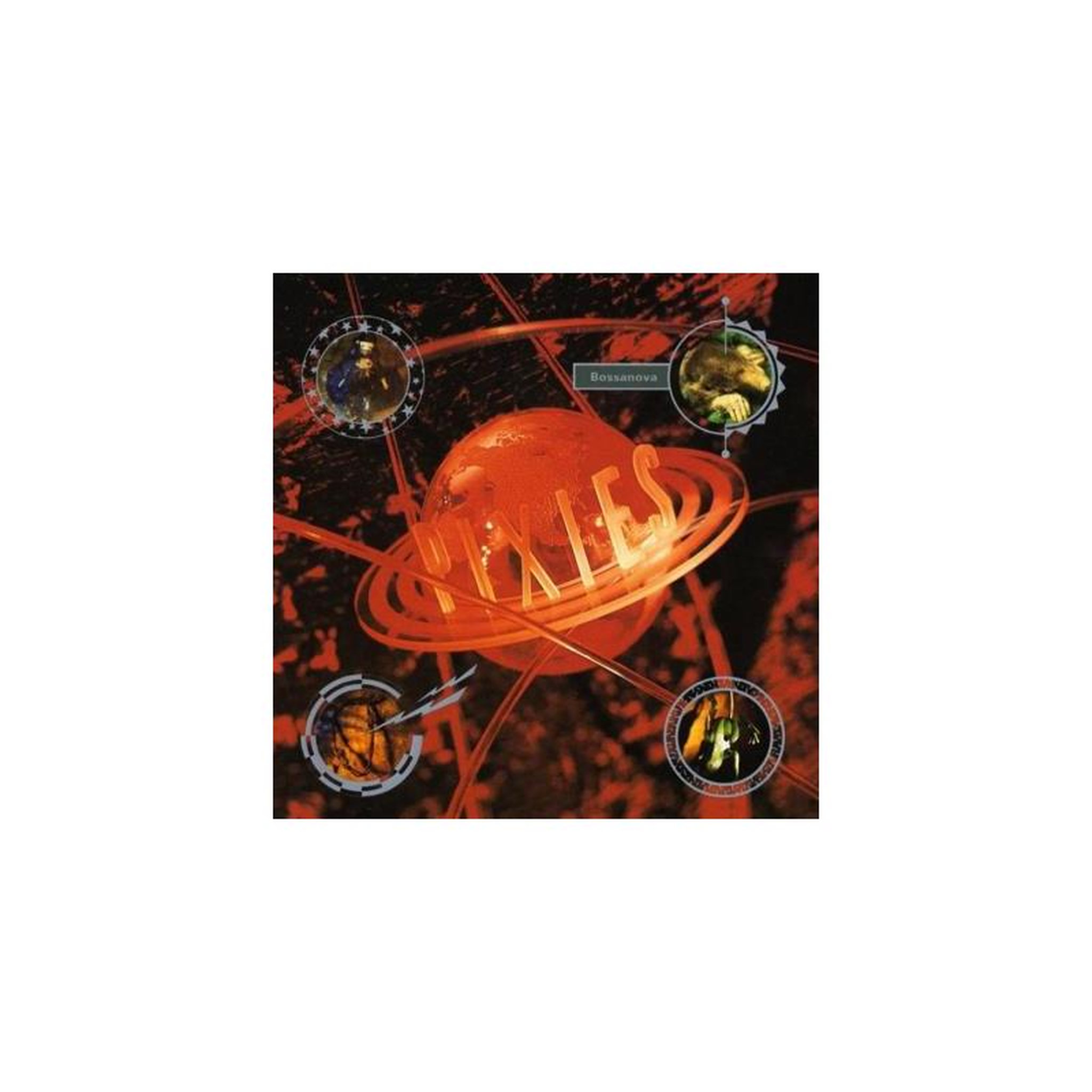 Pochette vinyle bosanova, design espace abstrait avec planètes orange/rouge