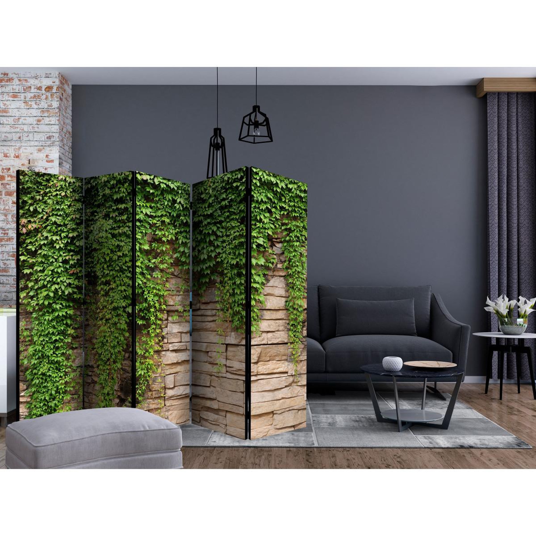 Voir la diapositive 2 : Paris Prix Paravent 5 volets  ivy wall  172x225cm