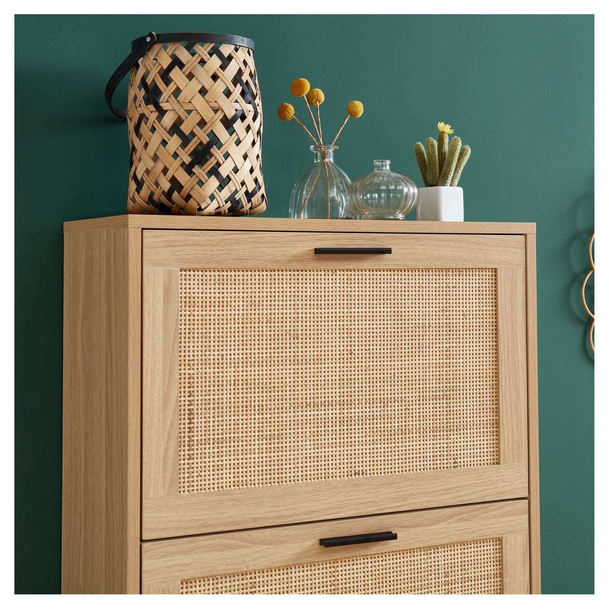 Meuble À Chaussures Cannage Et Décor Bois 3 Portes - L60 cm AMANDINE