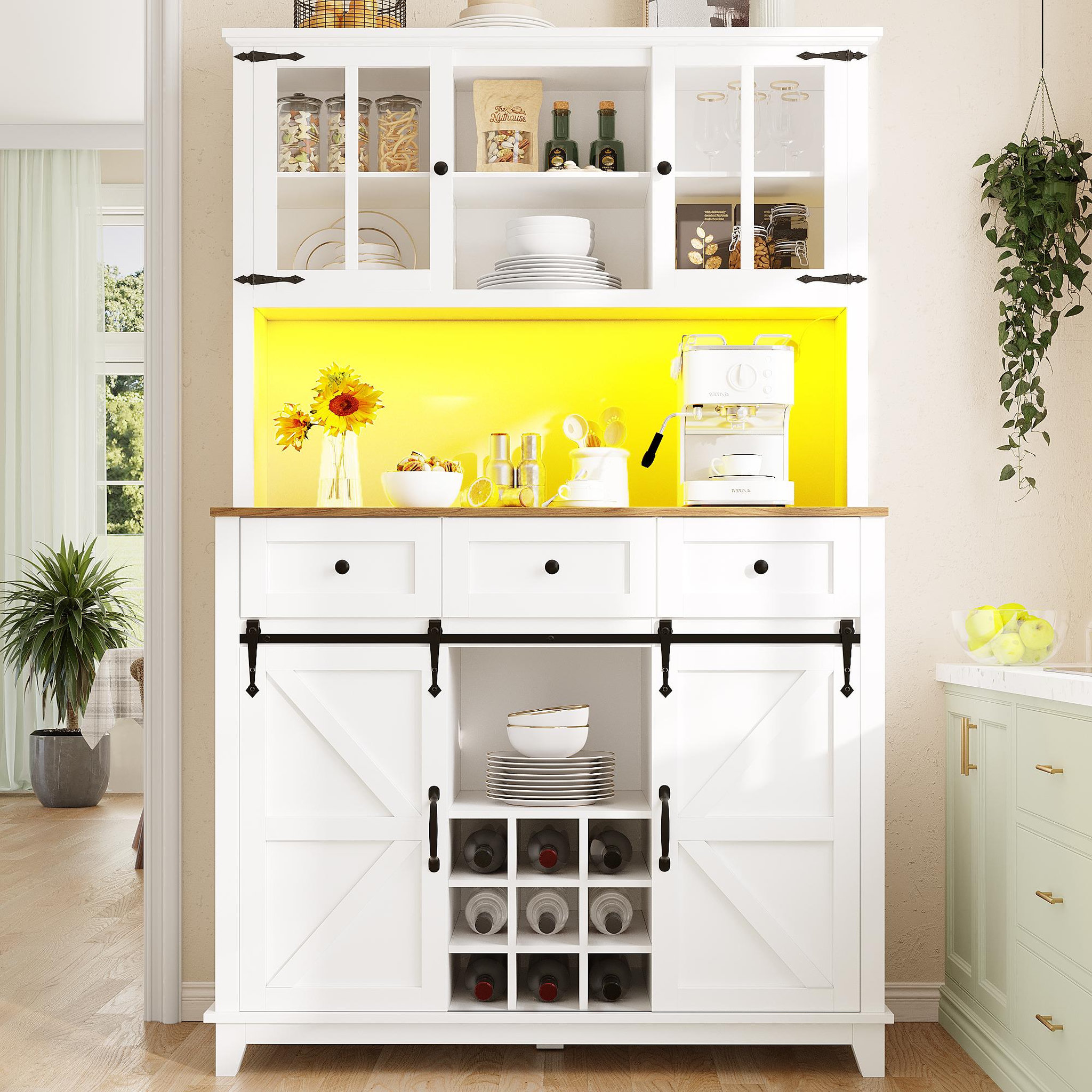 Voir la diapositive 2 : MERAX Buffet de cuisine 4 portes 3 tiroirs