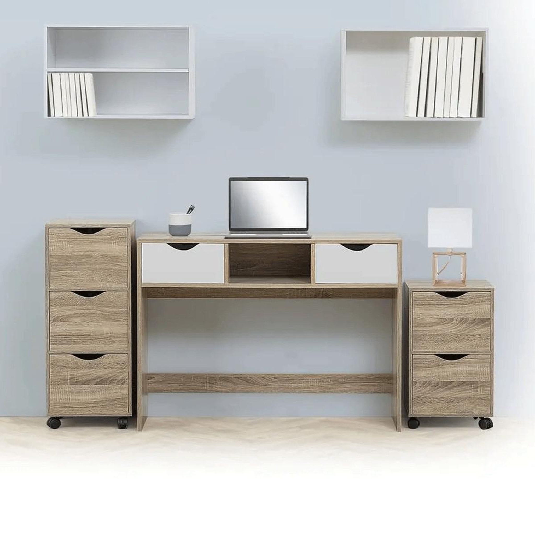Voir la diapositive 6 : FIVE Tour de Rangement  3 Tiroirs  80cm Naturel