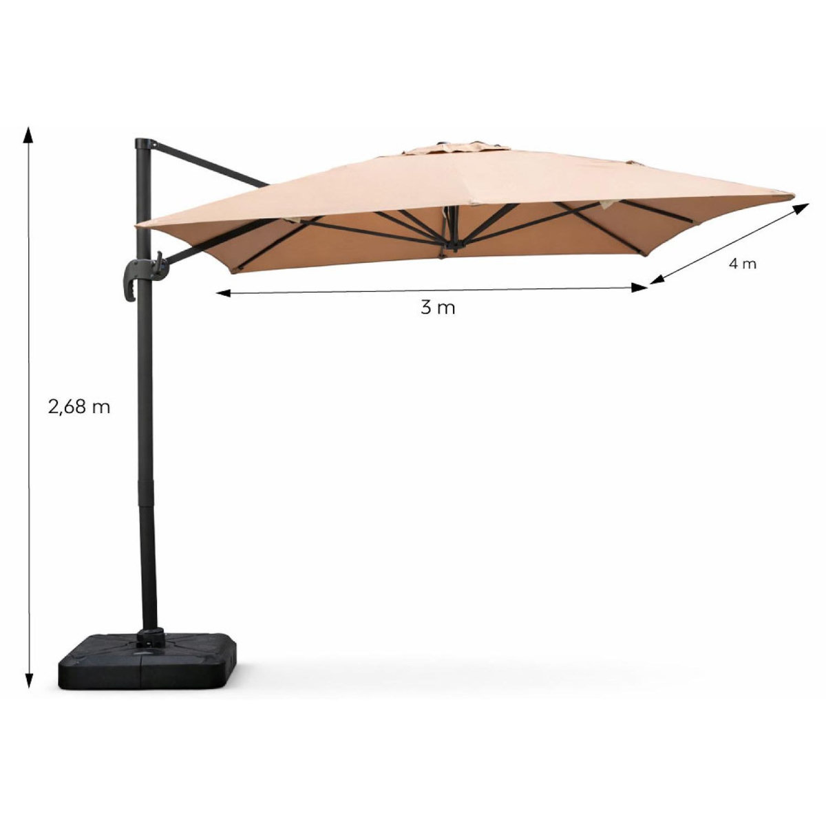 CONCEPT USINE Parasol rectangulaire 3x4m déporté rotatif taupe en aluminium CESARE