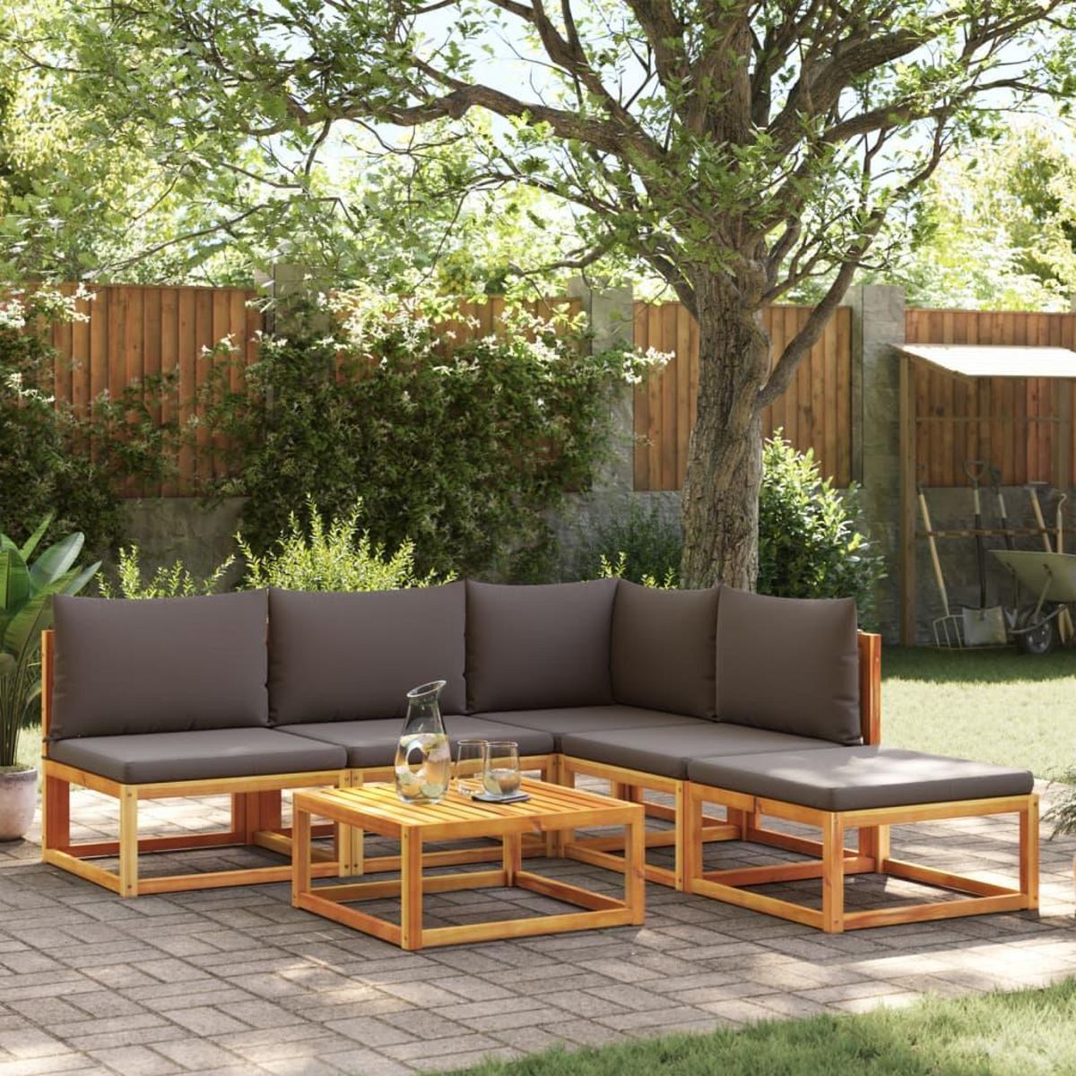 VIDAXL Salon de jardin avec coussins 6 pcs bois d'acacia solide