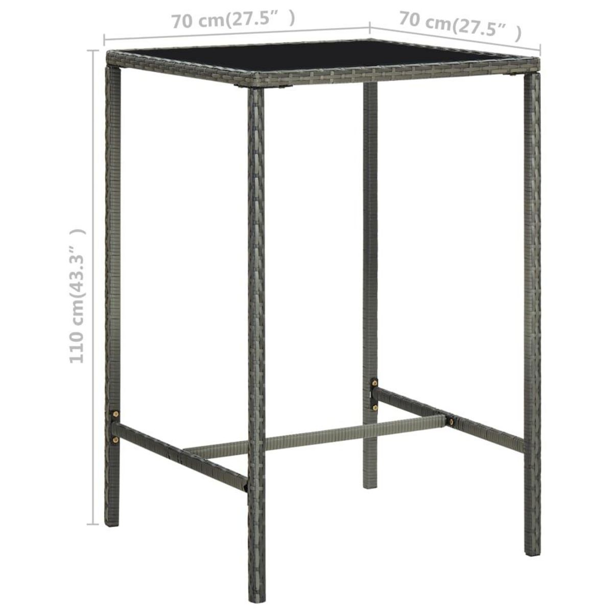 VIDAXL Table de bar de jardin Gris 70x70x110cm Resine tressee et verre