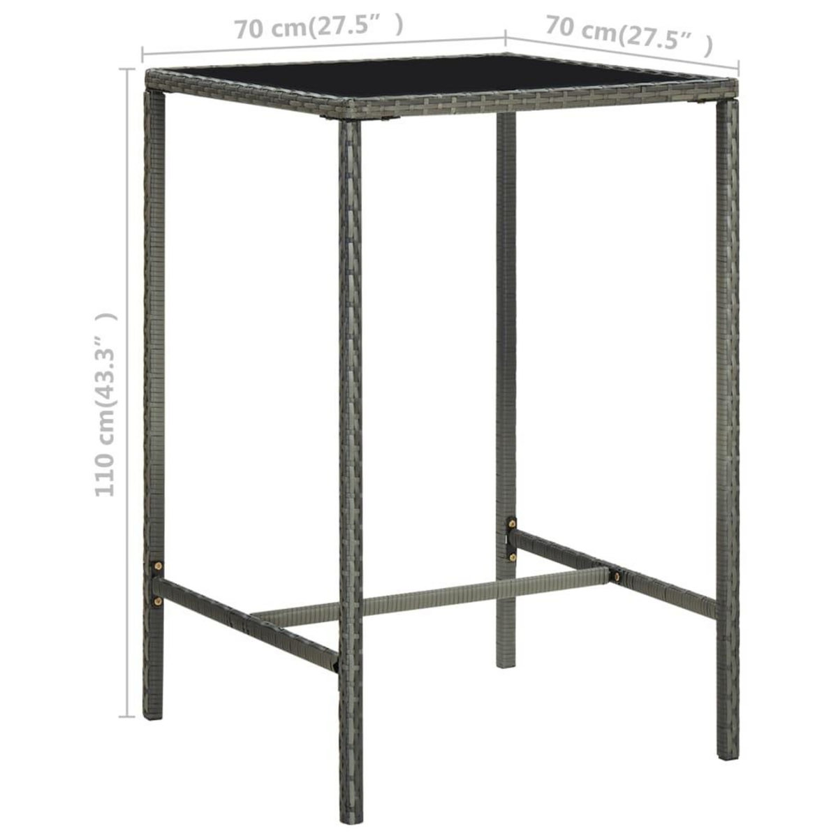 VIDAXL Table de bar de jardin Gris 70x70x110cm Resine tressee et verre