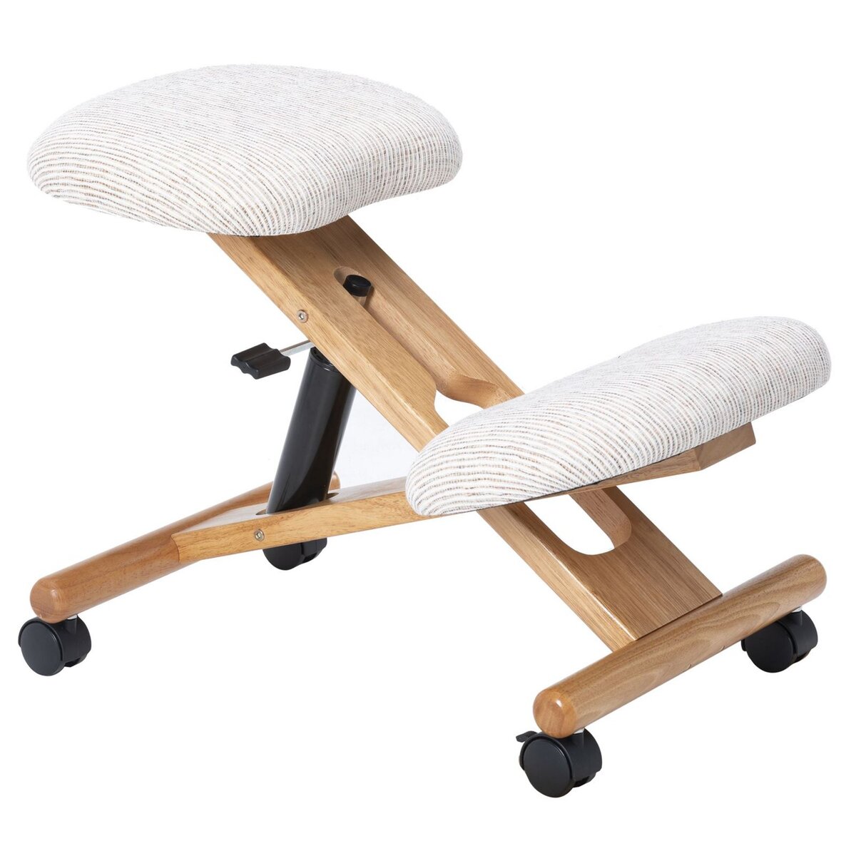 IDIMEX Tabouret ergonomique VILLACH siège ajustable  repose genoux posture droite sans dossier avec roulettes, en bois et tissu beige