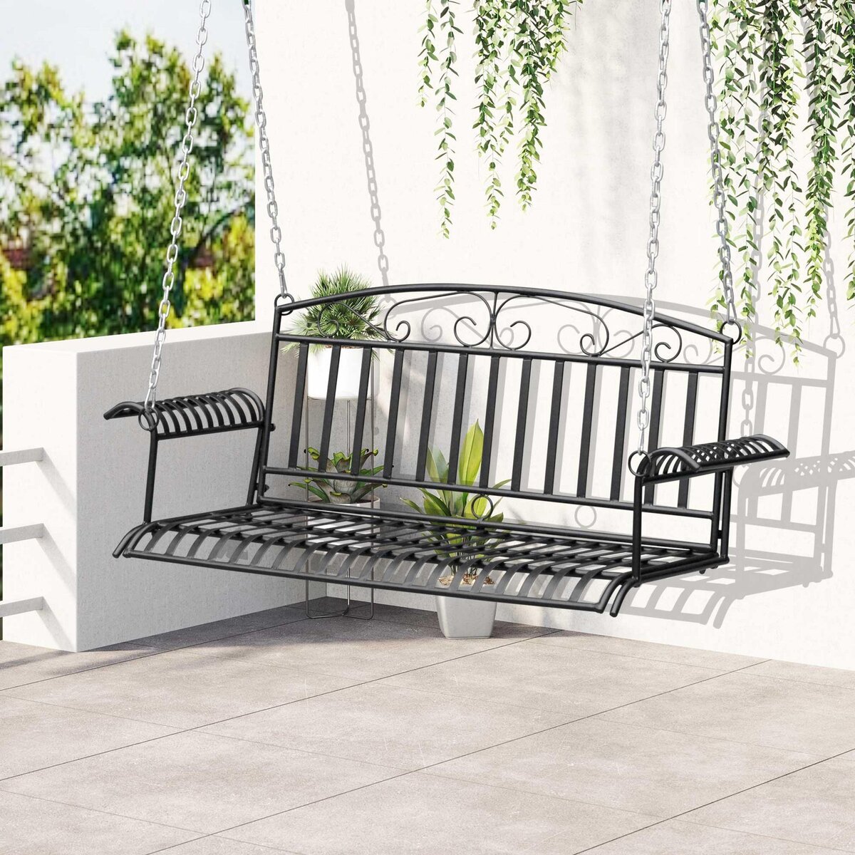 OUTSUNNY Banc suspendu 2 places balancelle de jardin en métal dim. 137L x 58l x 52H cm noir