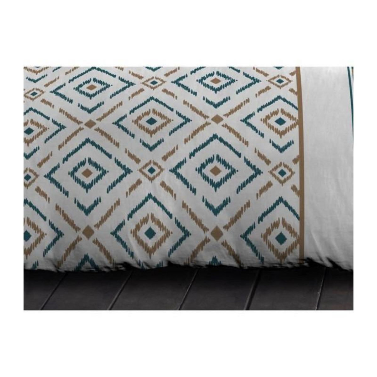 HOME LINGE PASSION Parure de couette microfibre Ethno - 1 housse de couette 240x260 cm + 2 taies d'oreiller 63x63 cm - Bleu Canard - HOME LINGE PAS