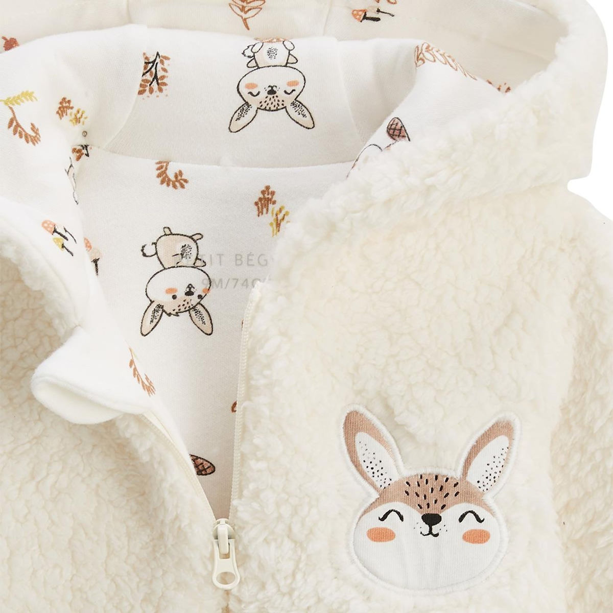 Petit Béguin Veste à capuche zippé bébé en sherpa Chou lapinou