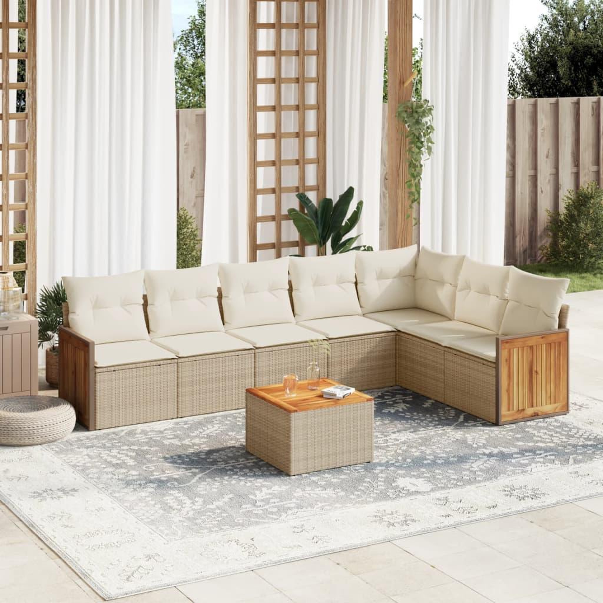VIDAXL Salon de jardin avec coussins 8 pcs beige resine tressee