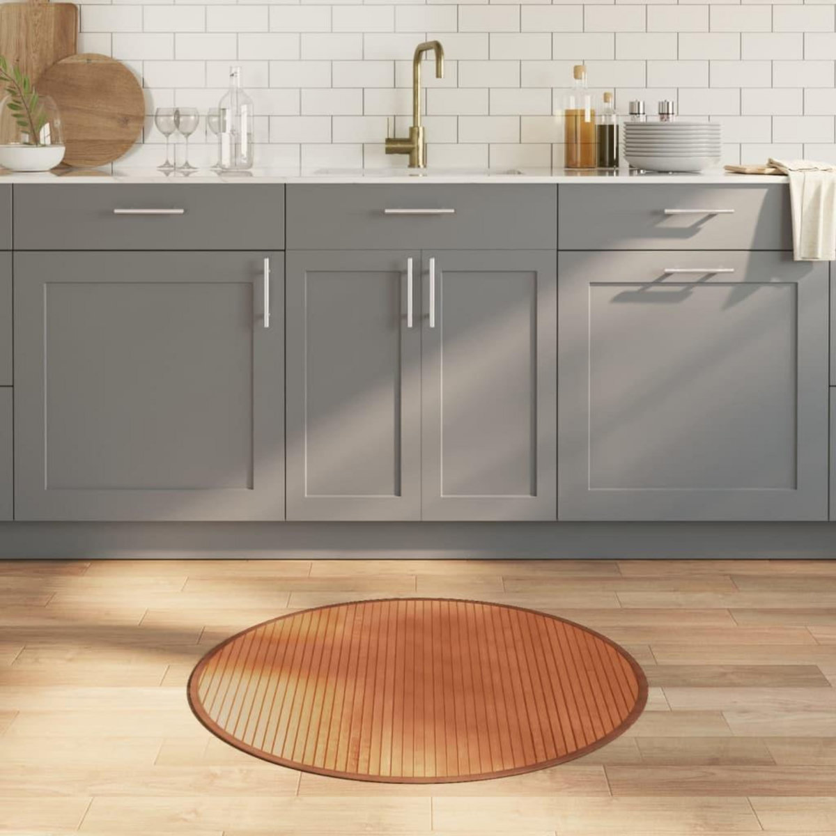 VIDAXL Tapis rond marron 80 cm bambou