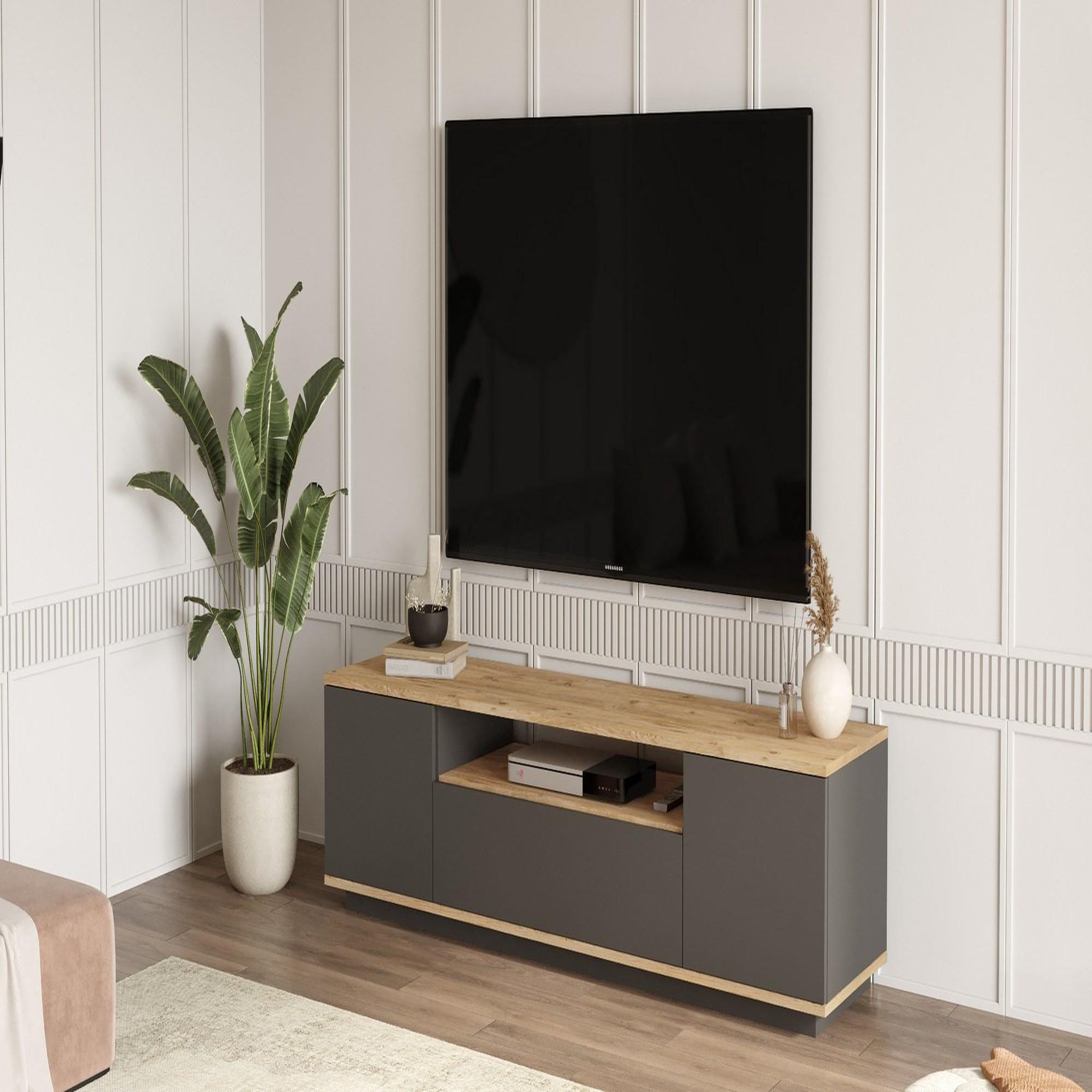 Voir la diapositive 4 : Habitat et Jardin Meuble tv en bois  fr7  - 180 x 44 x 44 cm - pin atlantiqueanthracite