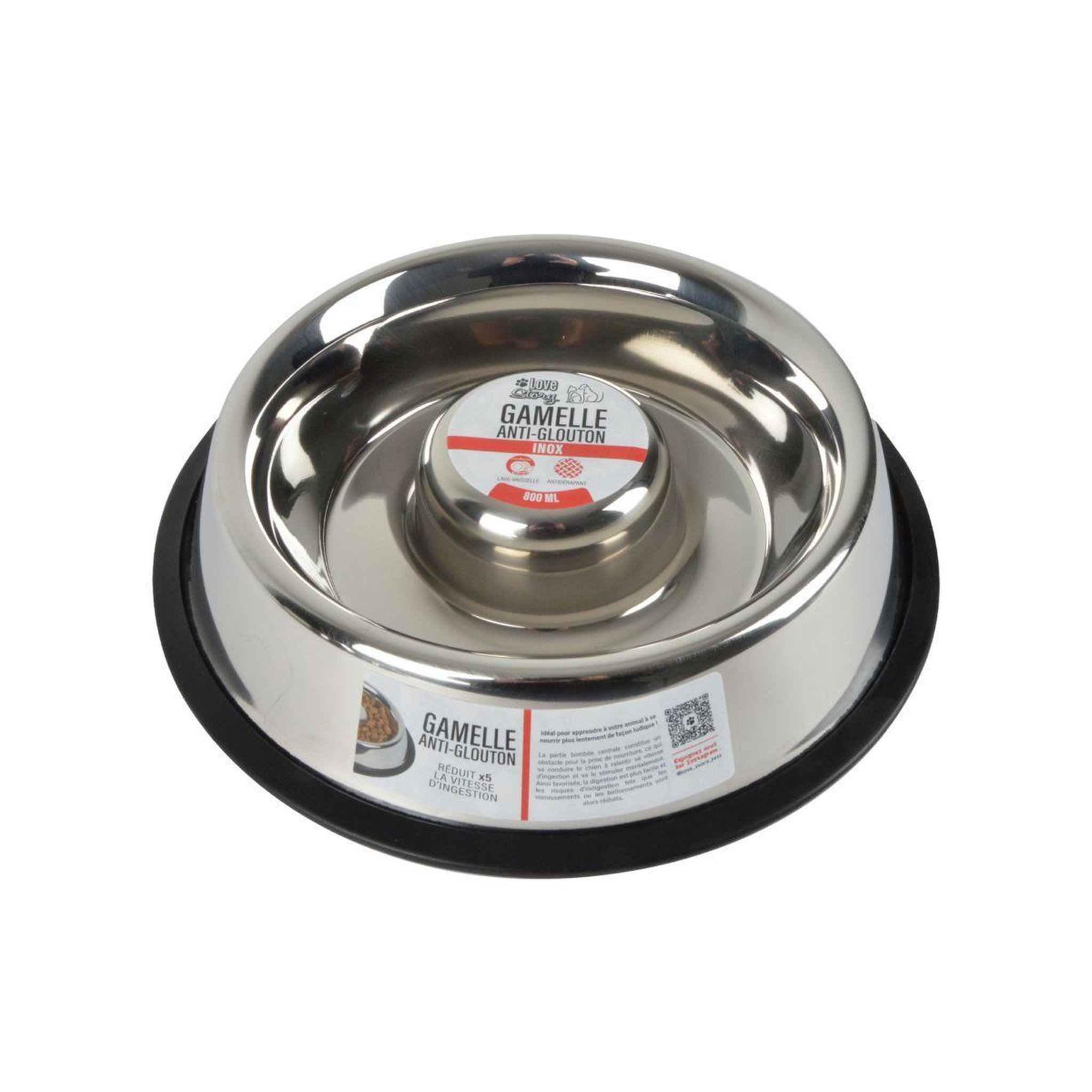 Voir la diapositive 3 : LOVE STORY Gamelle anti-glouton chien & chat  inox  30cm argent