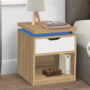 Voir la diapositive 2 : ID MARKET Lot de 2 tables de chevet LUNA à LEDS 1 tiroir avec niche hêtre et blanc