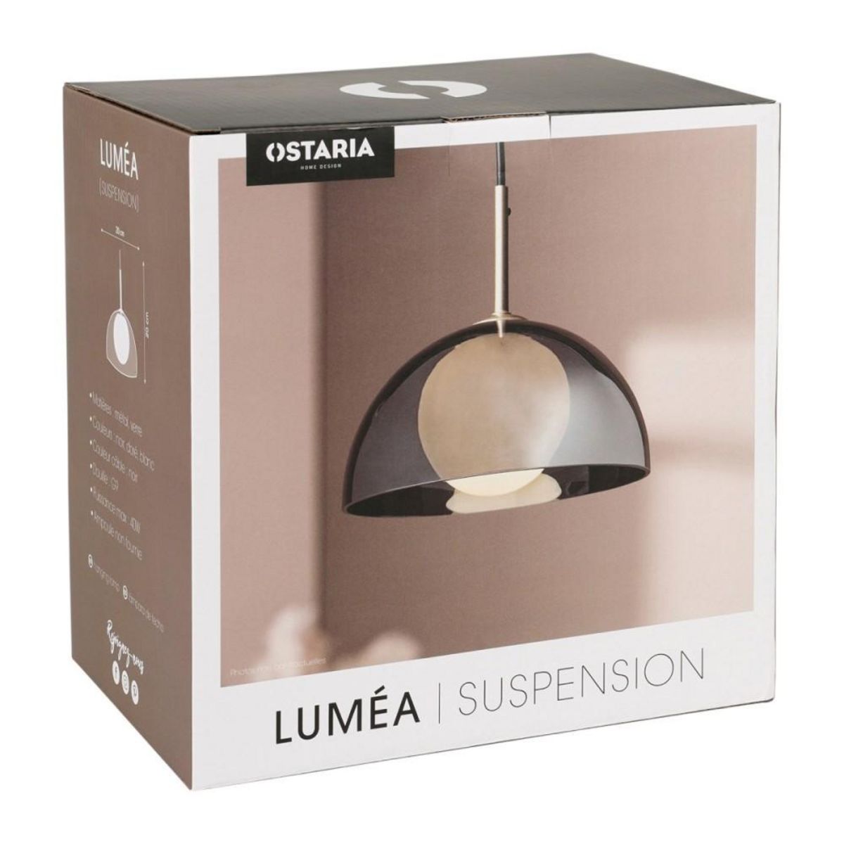OSTARIA Suspension verre LUMEA noire et dorée