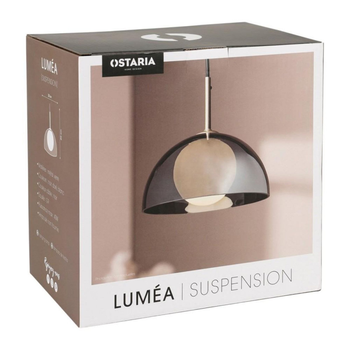 OSTARIA Suspension verre LUMEA noire et dorée