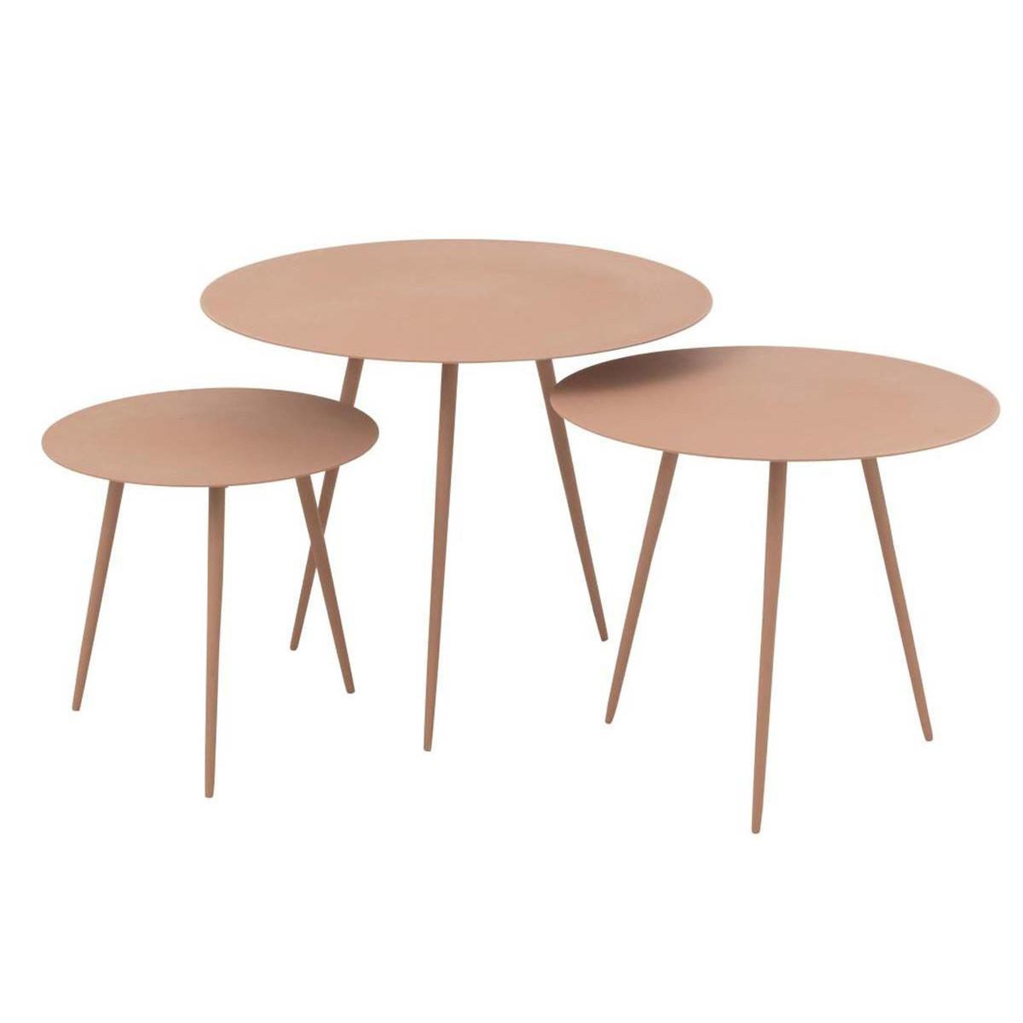 J-LINE Lot de 3 tables gigognes  obi  56cm vieux rose