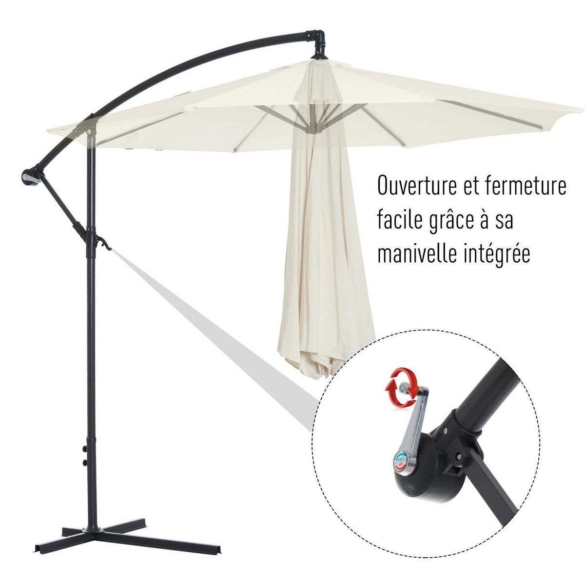 OUTSUNNY Parasol déporté octogonal inclinable rabattable diamètre 3 m parasol de jardin avec pied en croix crème