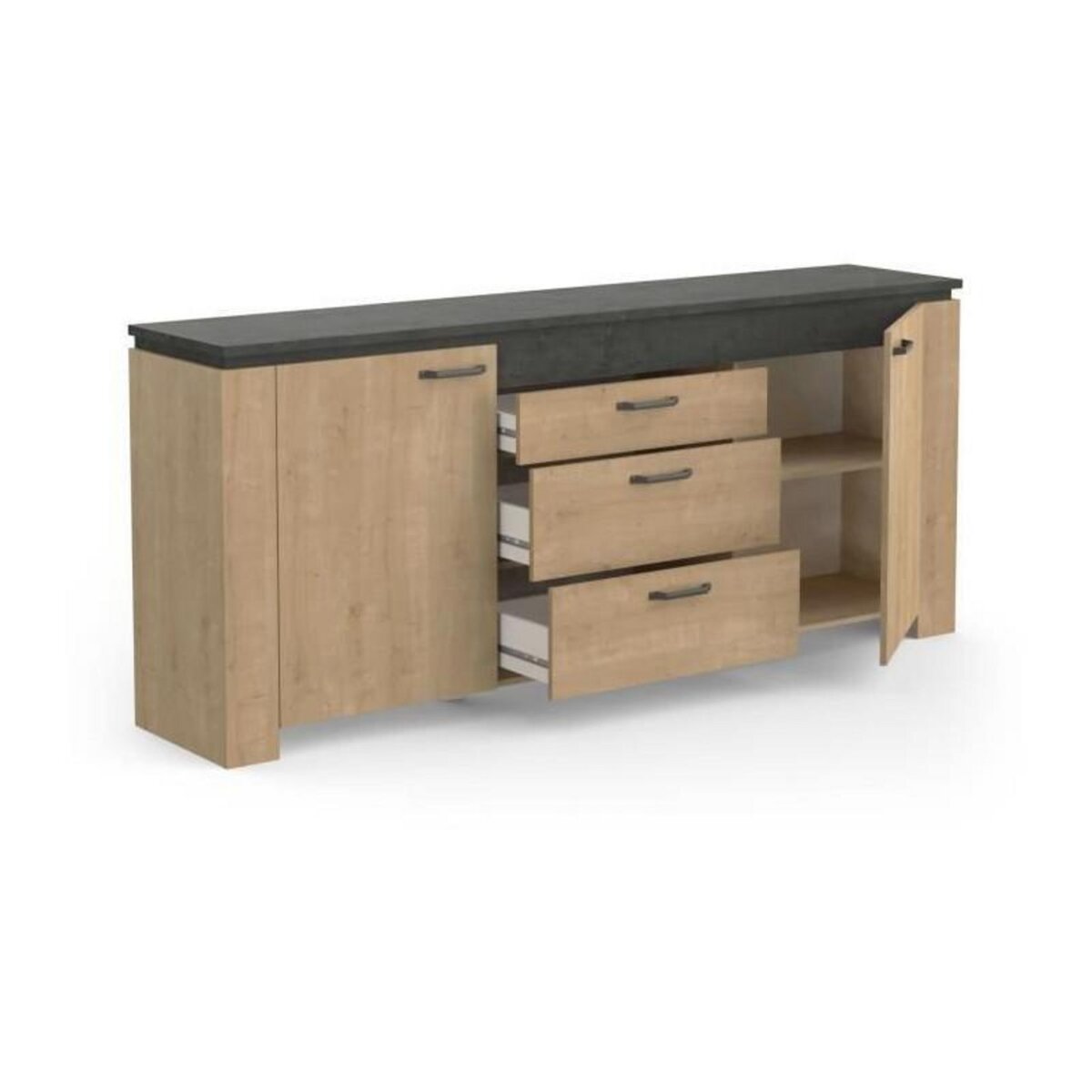 Demeyere Enfilade AUSTIN - 2 portes + 3 tiroirs - Décor chene Hamilton et Sidewalk - L 203,8 x P 42 x H 87,8 cm - DEMEYERE