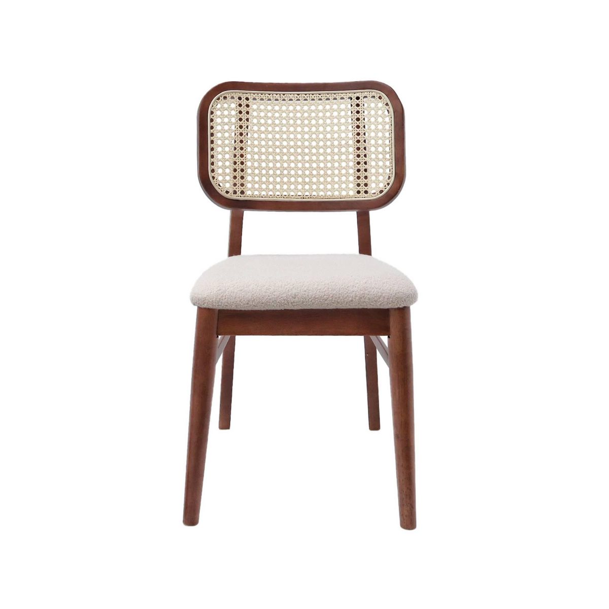 SWEEEK Lot de 2 chaises vintage bois d'hévéa cannage et bouclette Mani