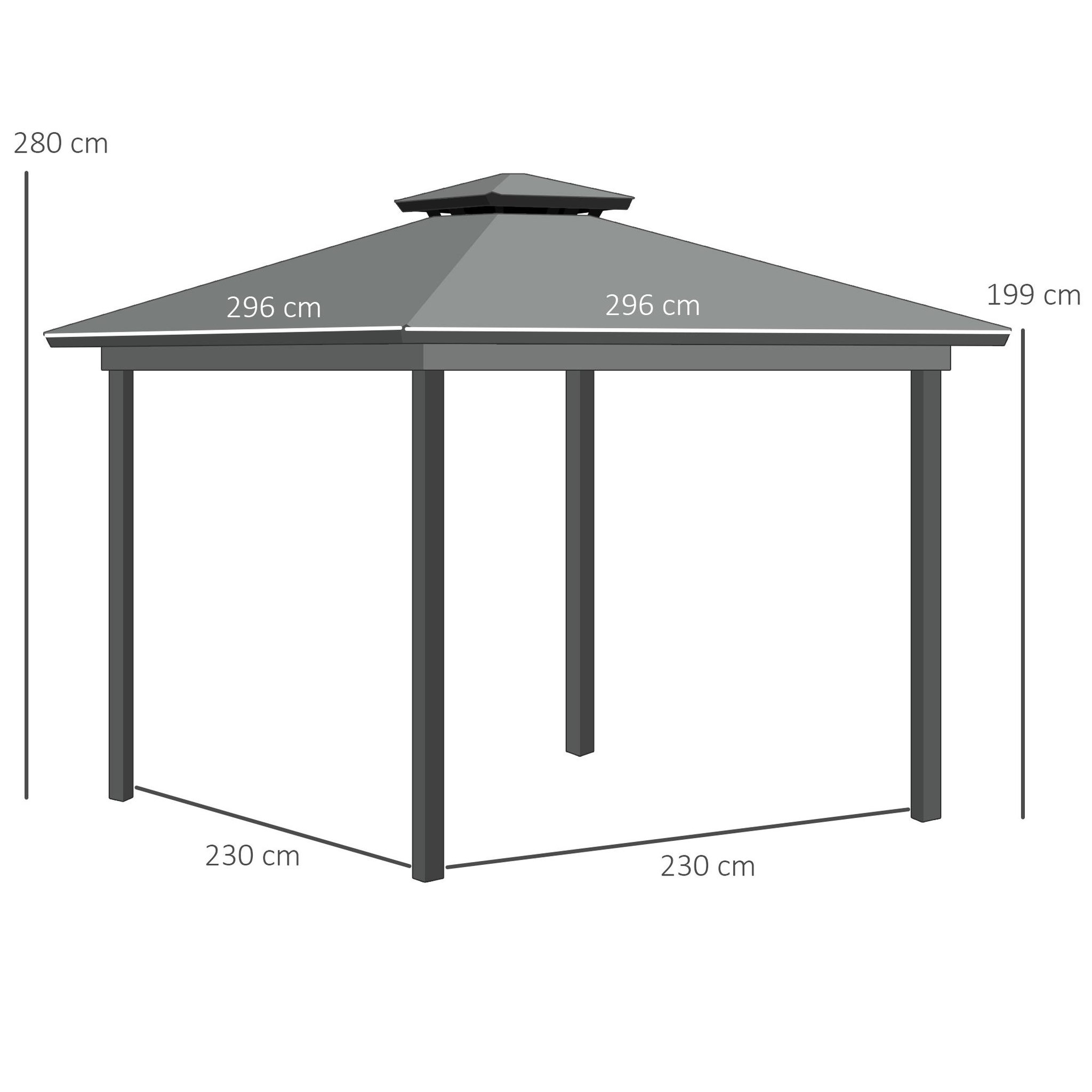 Voir la diapositive 3 : OUTSUNNY Pavillon de jardin style contemporain - barnum avec rideaux - dim. 2,96L x 2,96l x 2,8H m - alu. polyester gris