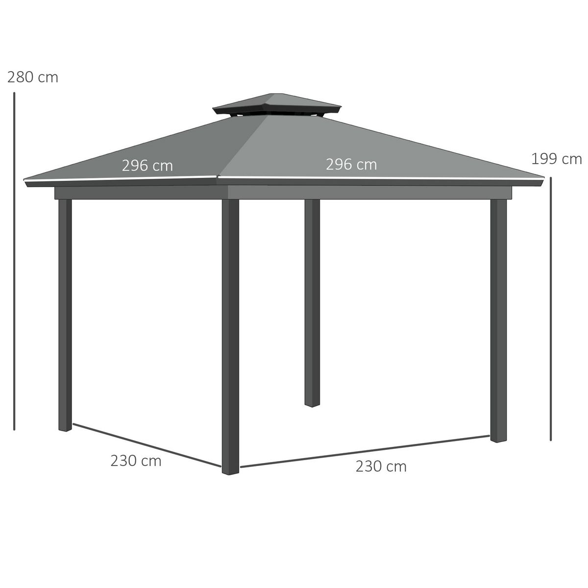 OUTSUNNY Pavillon de jardin style contemporain - barnum avec rideaux - dim. 2,96L x 2,96l x 2,8H m - alu. polyester gris