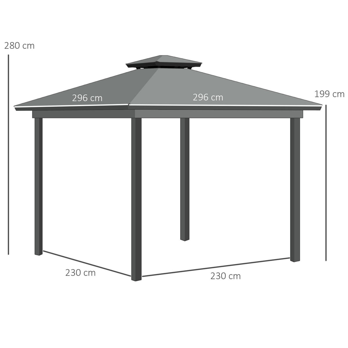OUTSUNNY Pavillon de jardin style contemporain - barnum avec rideaux - dim. 2,96L x 2,96l x 2,8H m - alu. polyester gris