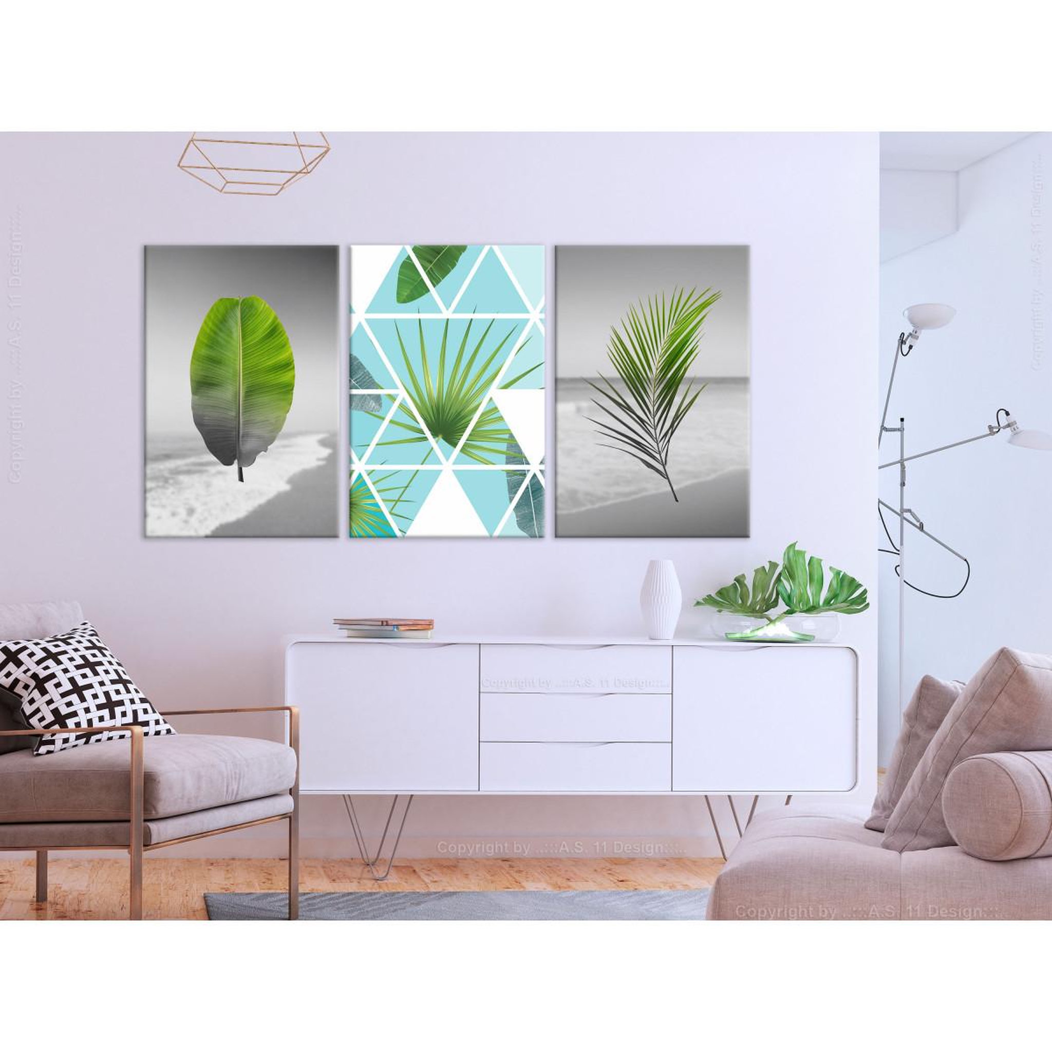 Voir la diapositive 2 : Paris Prix Tableau imprimé  leaves on the beach 3 panneaux  60x120cm