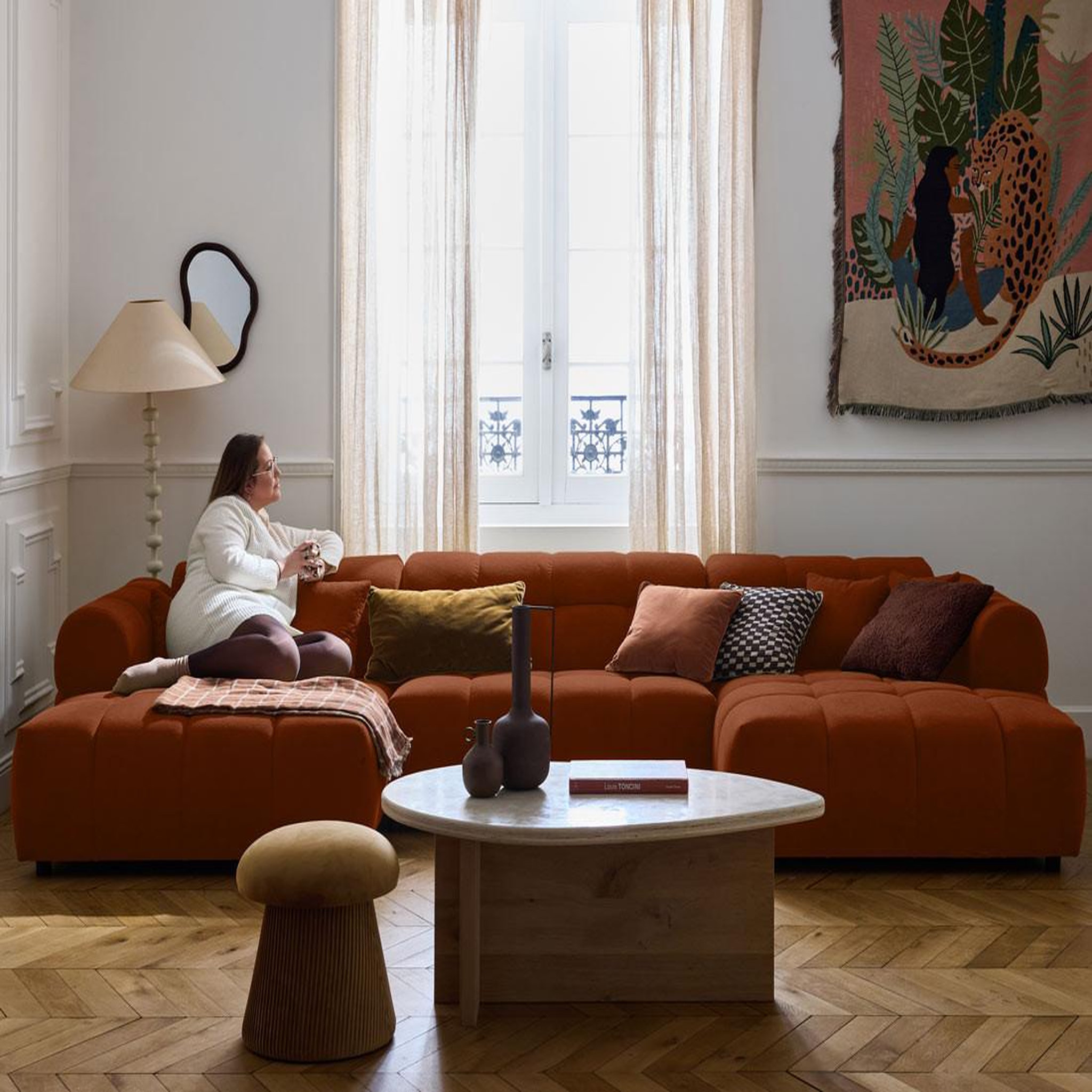 Voir la diapositive 4 : LISA DESIGN Ray - canapé panoramique en u 7 places en tissu texturé