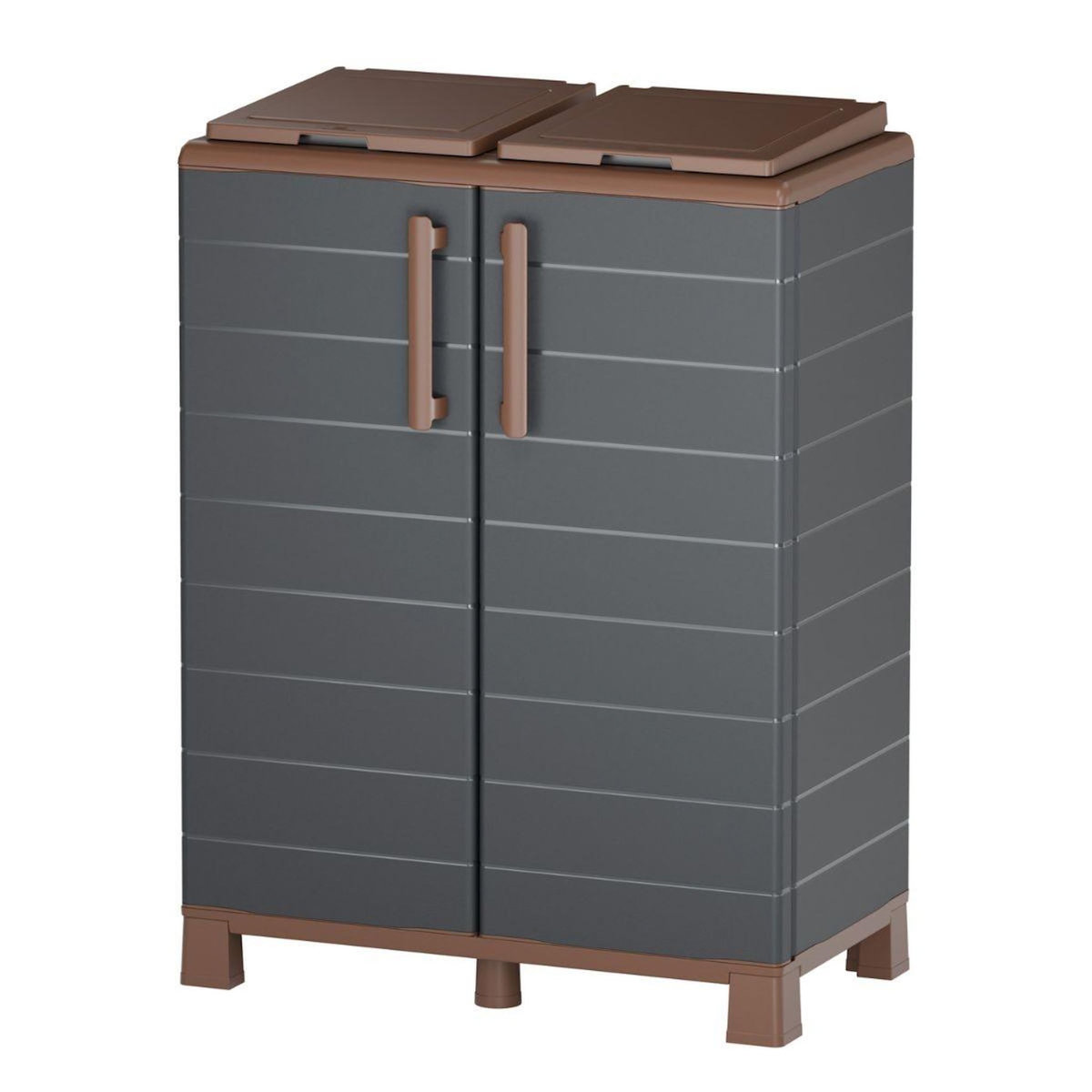 ART PLAST Abri Poubelles 2 Sacs Anthracite - Armoire Cache Poubelle de Tri Sélectif 68 x 37 x 90 cm Terrasse, Restaurant Art Plast