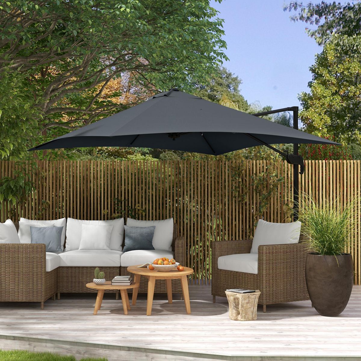 OUTSUNNY Parasol déporté carré inclinable pivotant 360° manivelle piètement acier dim. 2,95L x 2,95l x 2,66H m gris