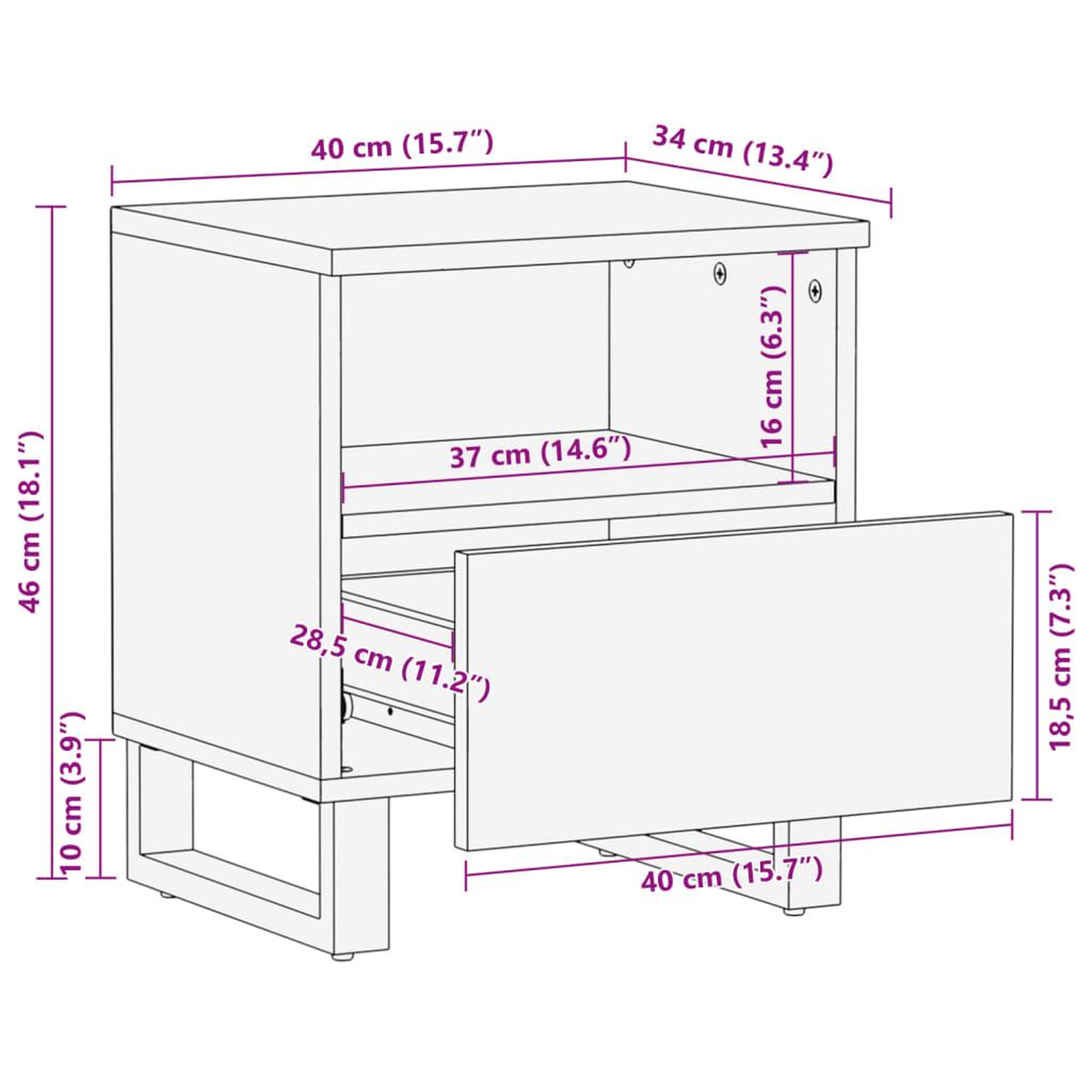 Voir la diapositive 6 : VIDAXL Table de chevet 40x34x46 cm bois de manguier massif blanchi