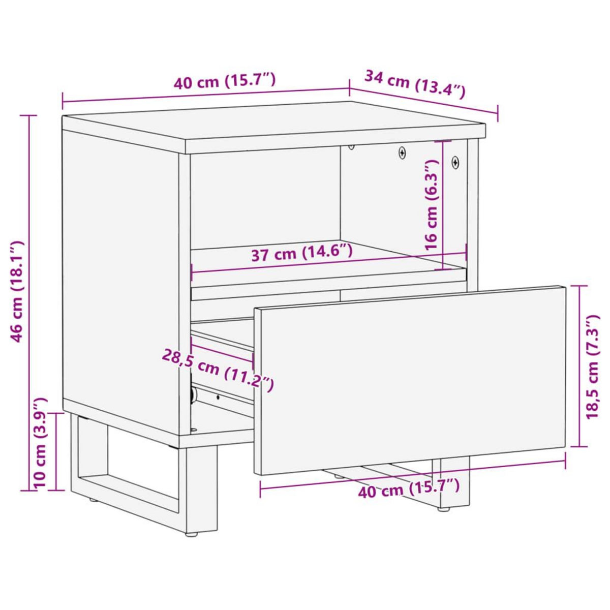 VIDAXL Table de chevet 40x34x46 cm bois de manguier massif blanchi