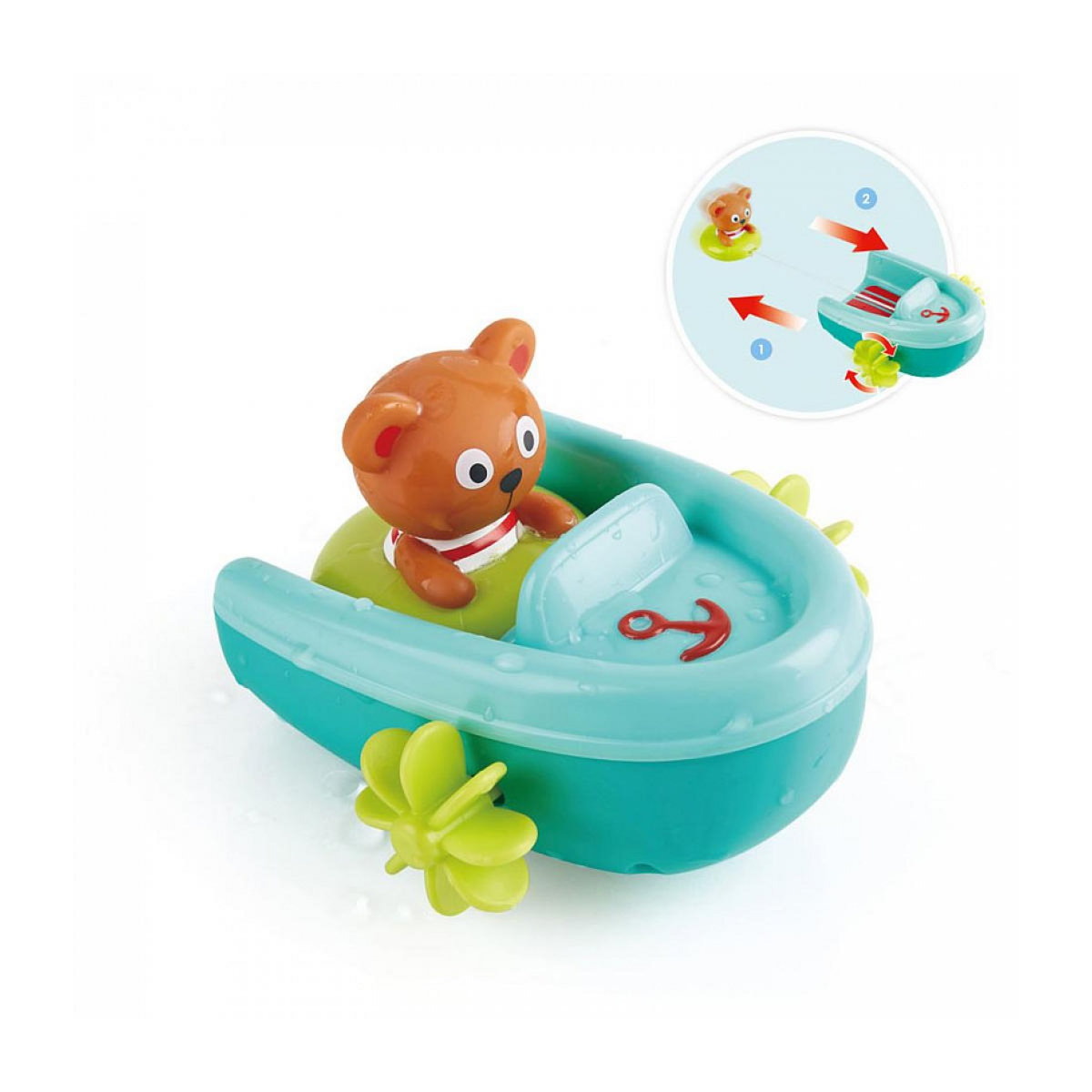 Hape Jouet de bain interactif - Bateau à moteur avec ours en bouée