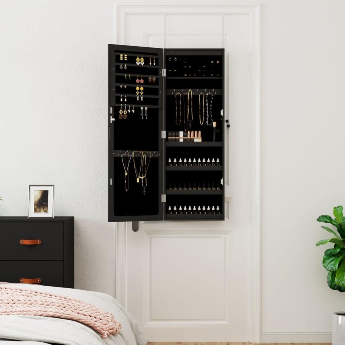 VIDAXL Armoire a bijoux avec miroir et eclairage LED mural noir