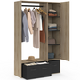 Voir la diapositive 4 : ID MARKET Dressing penderie BERENICE 105 x 40 x 172 cm hêtre avec étagères + boites de rangement noires + miroir