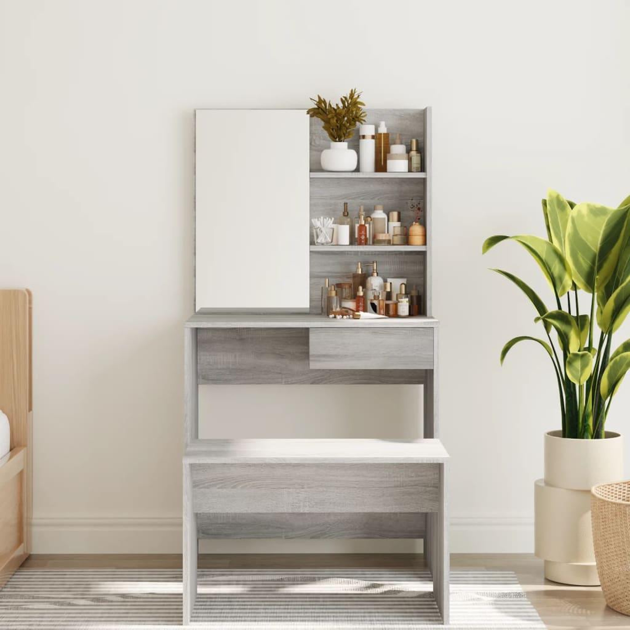 Voir la diapositive 3 : VIDAXL Coiffeuse avec miroir Sonoma gris 74,5x40x141 cm