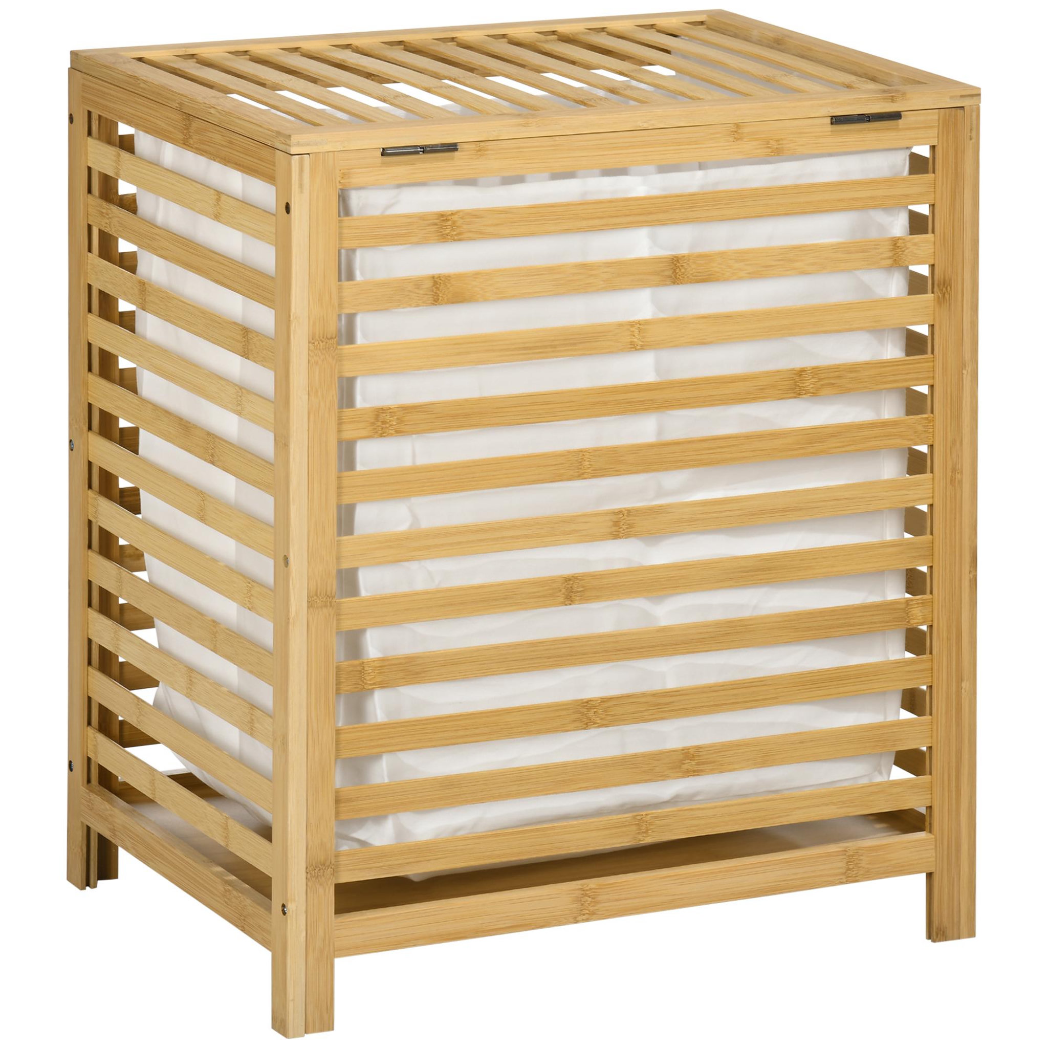 HOMCOM Panier à linge - sac en tissu amovible, couvercle - dim. 50l x 36l x 60h - bois bambou verni