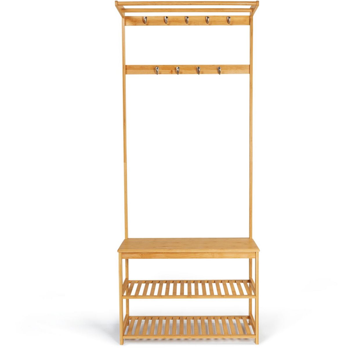 Meuble d'entrée vestiaire porte manteau range chaussures en bambou MAOA