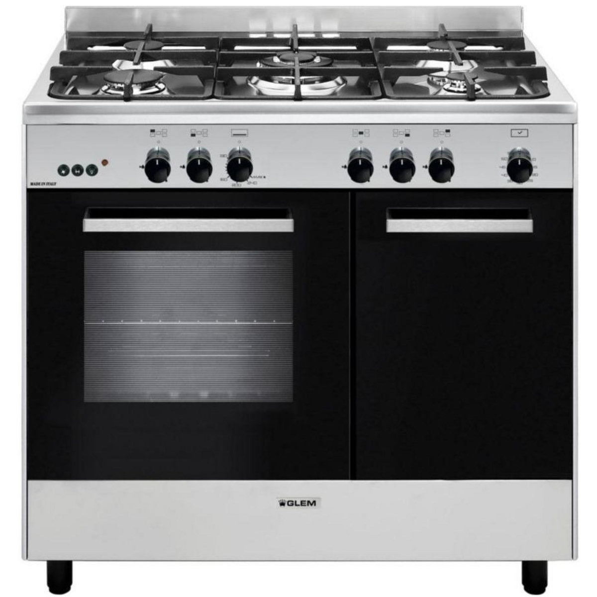 Glem Piano de cuisson gaz 66l 5 feux inox/noir - ga960pcgix
