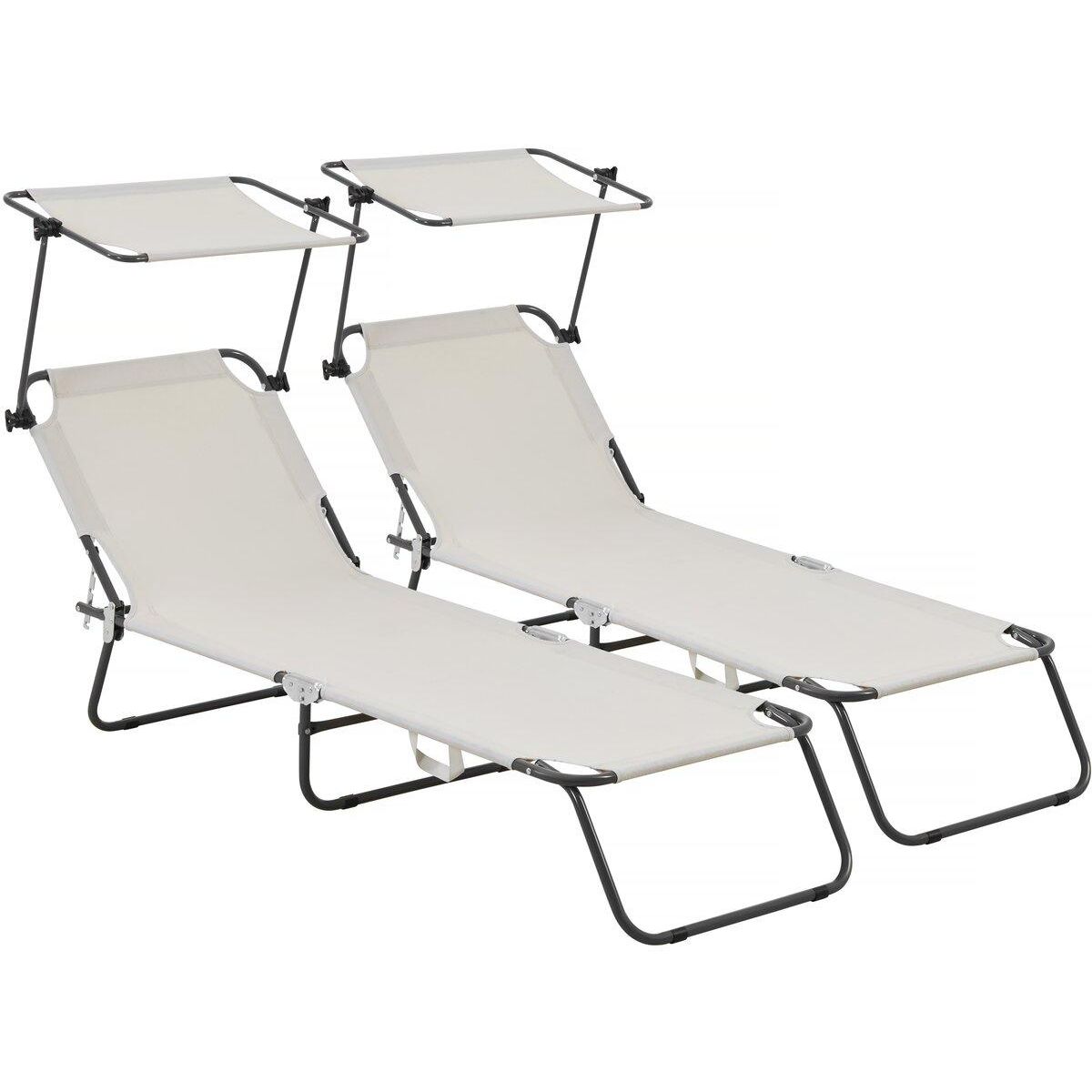 Habitat et Jardin Lot de 2 bain de soleil pliable  Lazy  - Avec pare soleil - Beige