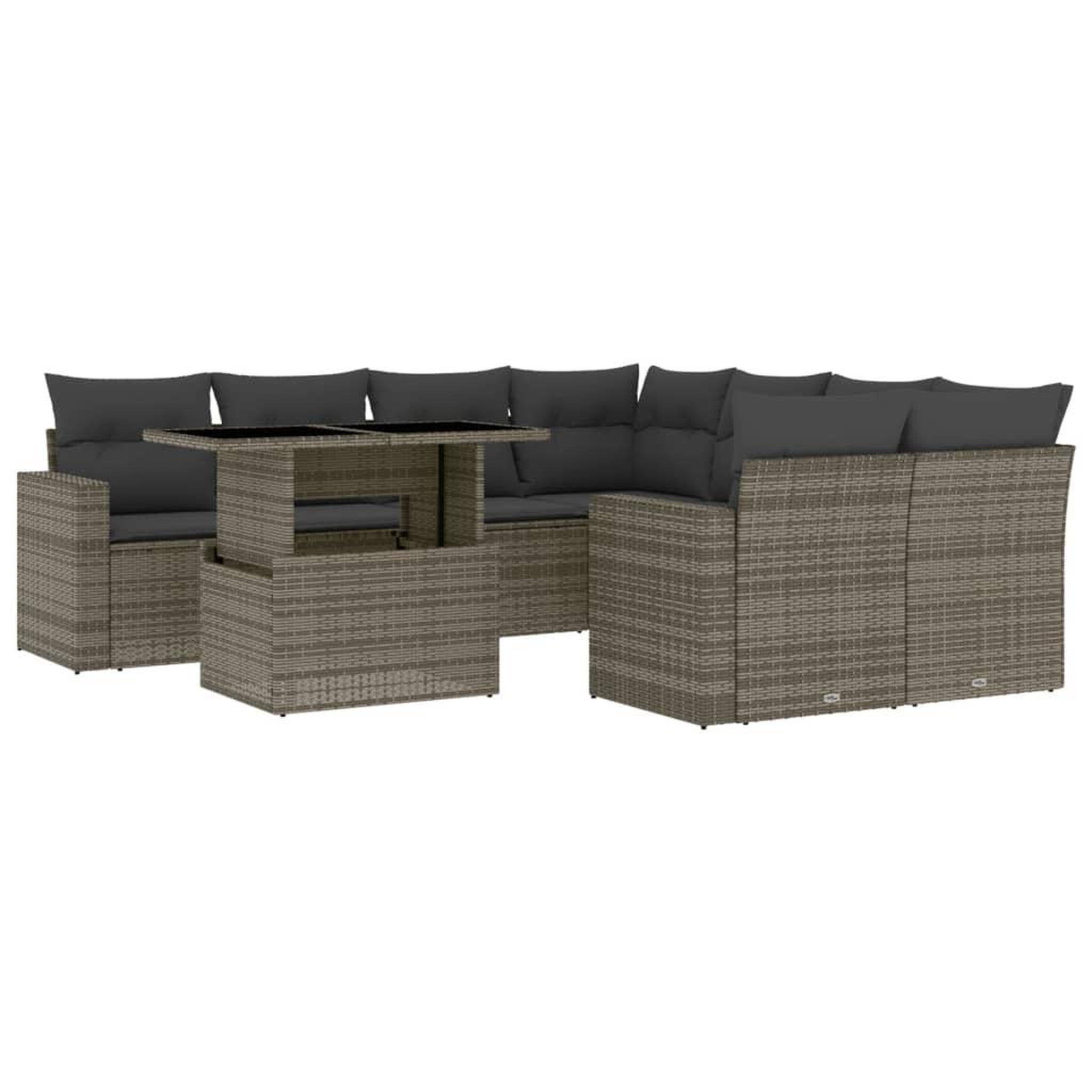 Voir la diapositive 2 : VIDAXL Salon de jardin 9 pcs avec coussins gris resine tressee