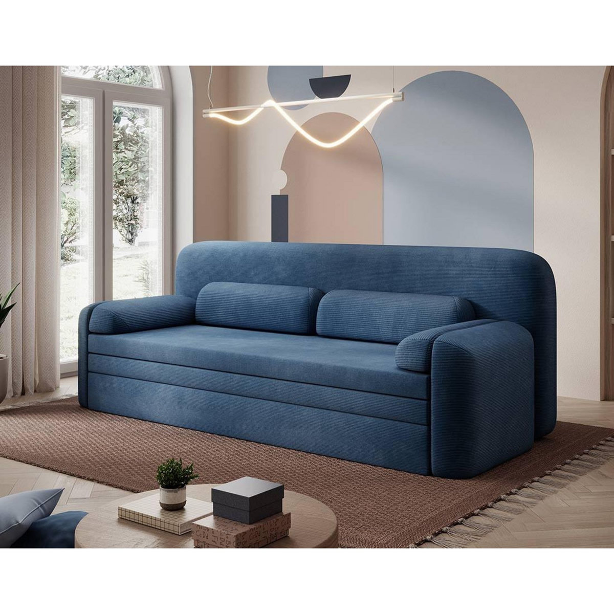 BEST MOBILIER Marius - canapé droit 3 places convertible avec coffre en velours côtelé