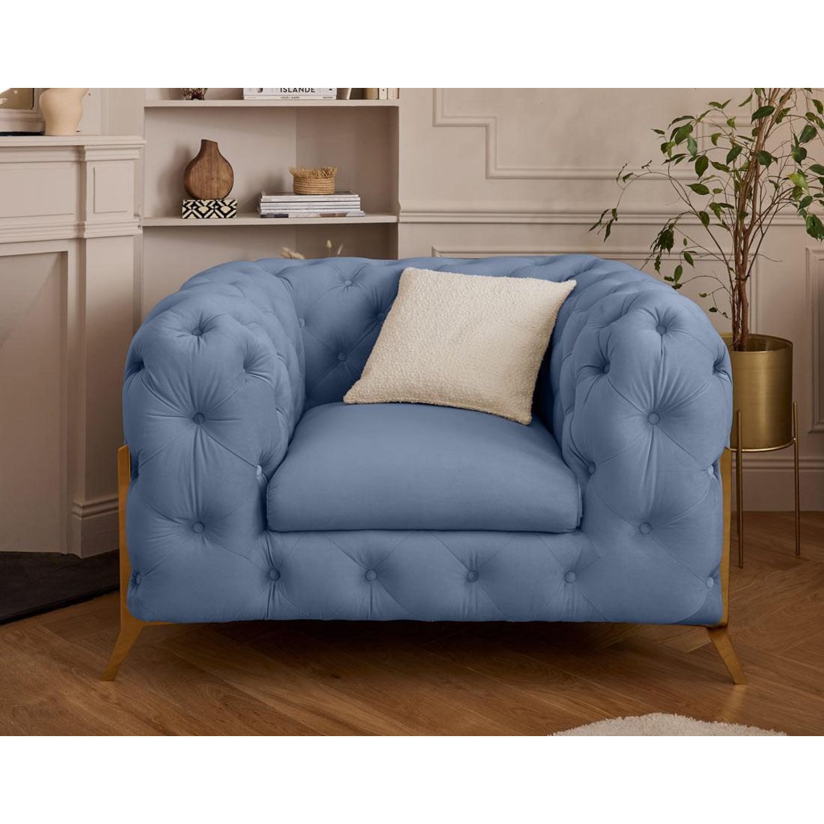LISA DESIGN Camden - fauteuil chesterfield en velours - pieds en métal doré