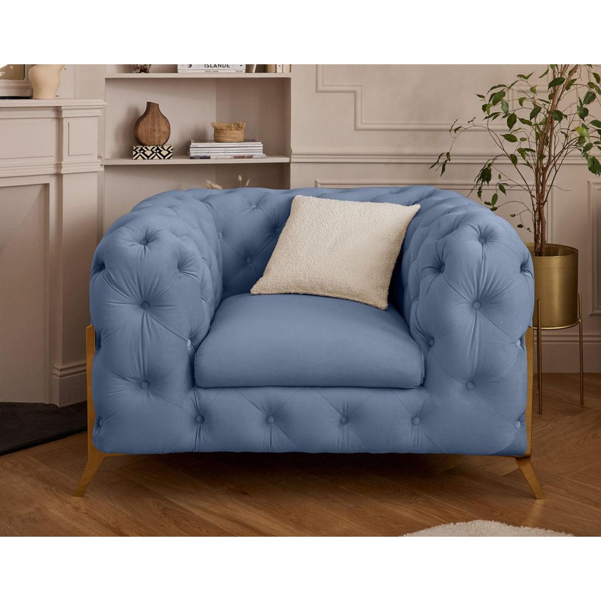 LISA DESIGN Camden - fauteuil chesterfield en velours - pieds en métal doré