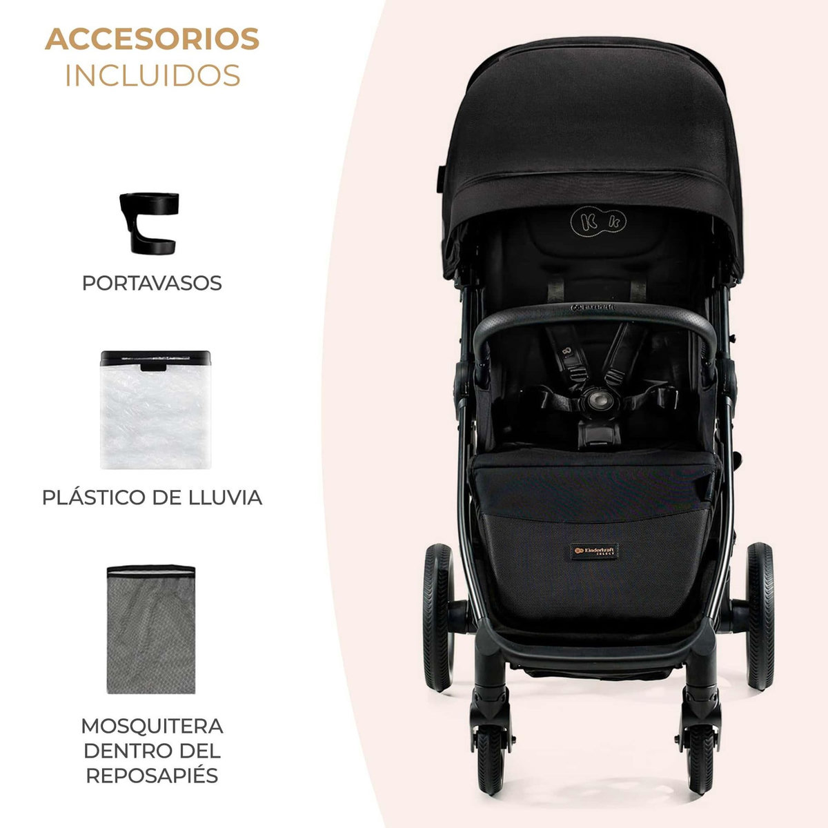 KINDERKRAFT Poussette compacte avec suspension et protection UPF50+ pour bébé